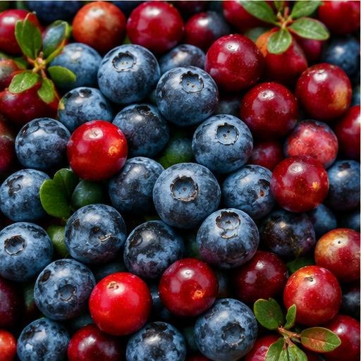 Fresh Canadian cranberries and blueberries